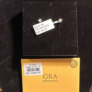 GRA Moissanite Princess Square 4mm Stud Earrings - White Sterling Silver